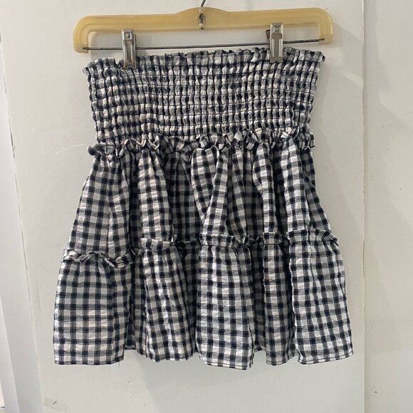 Sincerely Jules Womens Mini Skirt Black White Checkered Tiered Elastic Smocked M - Picture 1 of 9